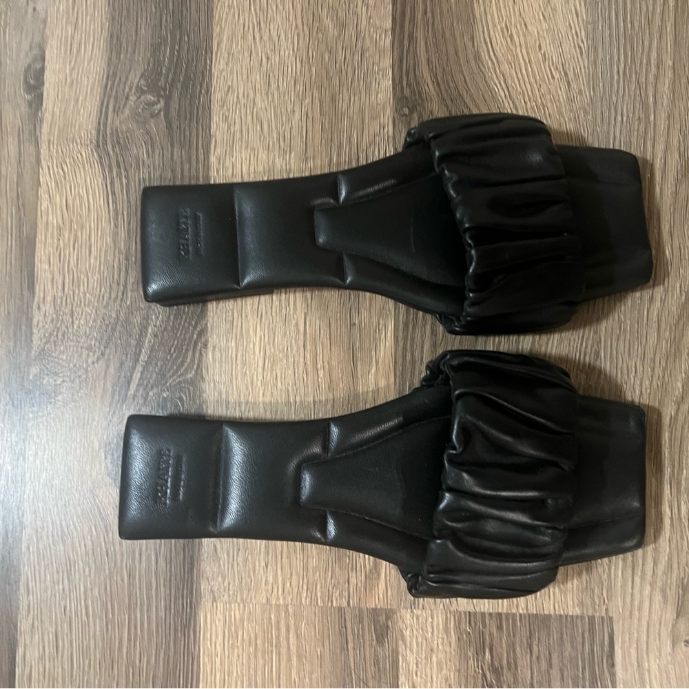 KHAITE Crete Black Ruched Napa Sandals Size 36.5 - Picture 3 of 6